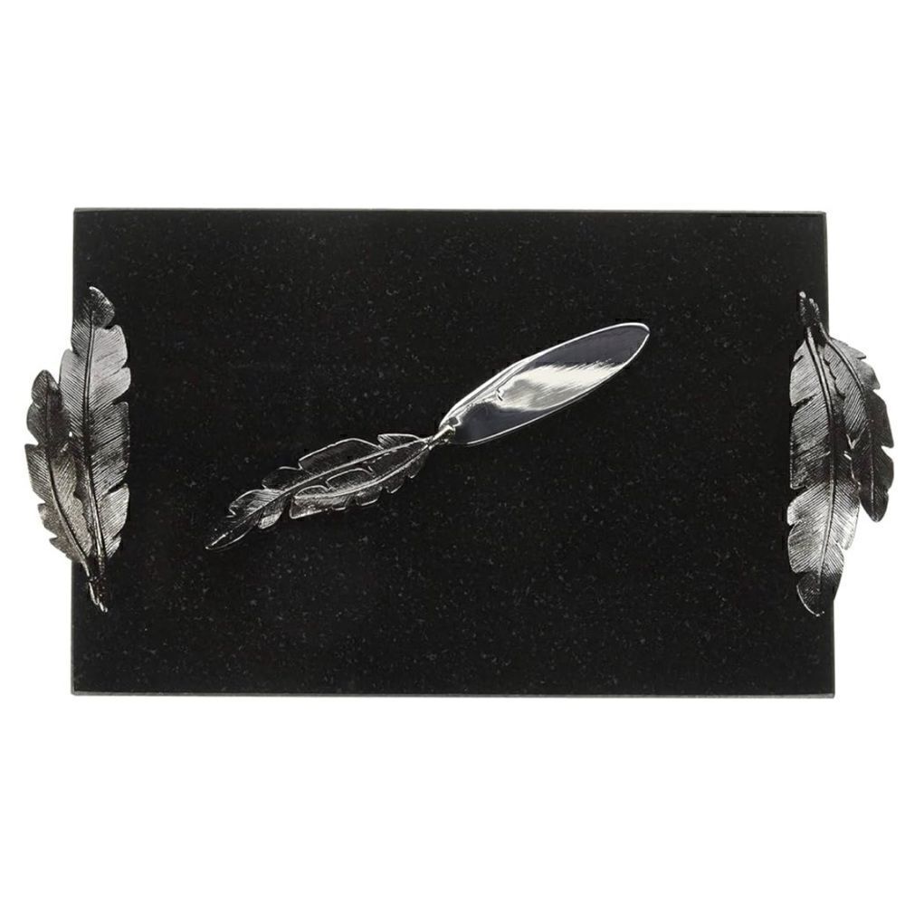 Michael Aram Black Feather Granite Cheese board /No Knife /excellent